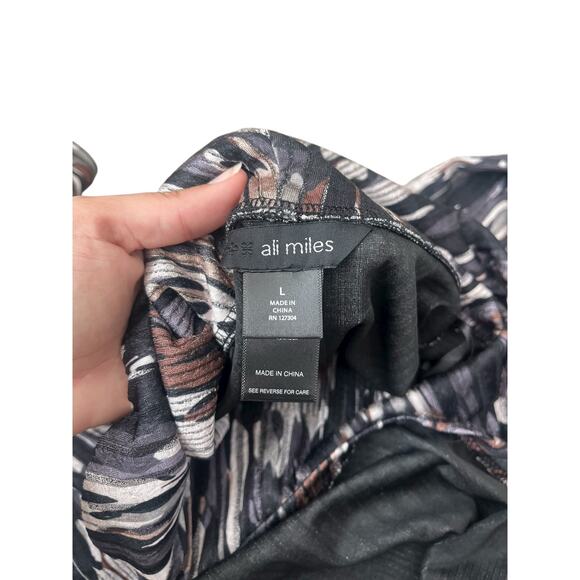 Ali Miles Tunic Top Blouse Cowl Neck Abstract Artsy Textured 3/4 Sleeve Large - Picture 6 of 9